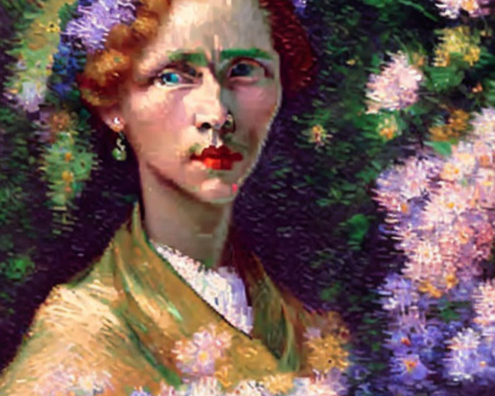 Vibrant Impressionist Painting of Woman with Intense Gaze