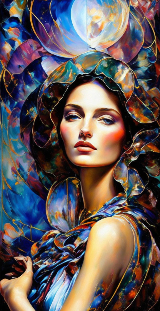 Colorful Abstract Painting of Woman with Striking Features