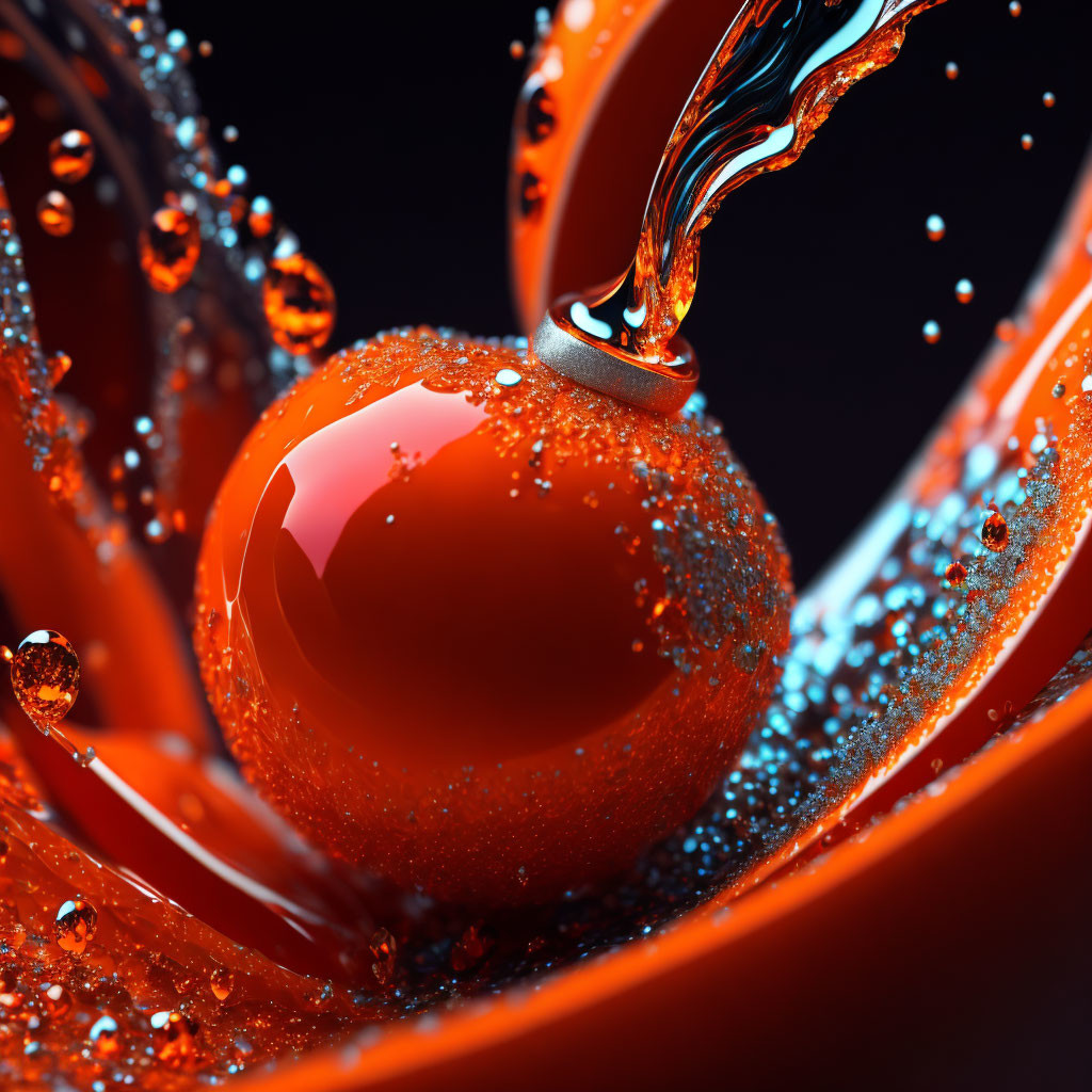 Dynamic Close-Up: Viscous Liquid on Glossy Red Sphere