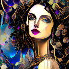 Colorful Abstract Painting of Woman with Striking Features