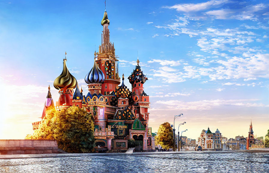 Colorful Onion Domes of St. Basil's Cathedral by Reflective Water