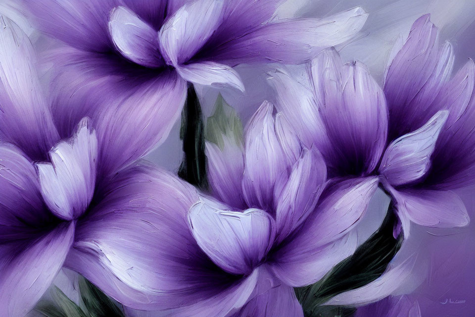 Purple Flowers in Painted Style with Soft Lighting