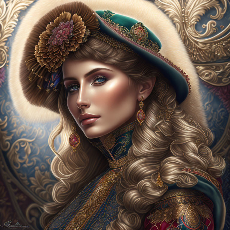 Illustrated Woman in Renaissance-Inspired Attire