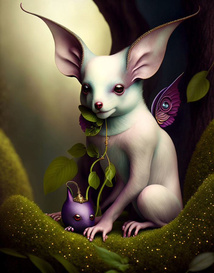 Whimsical creature with large ears in nature scene