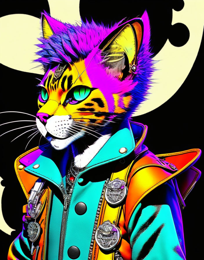 Colorful Humanoid Tiger Illustration in Punk Style