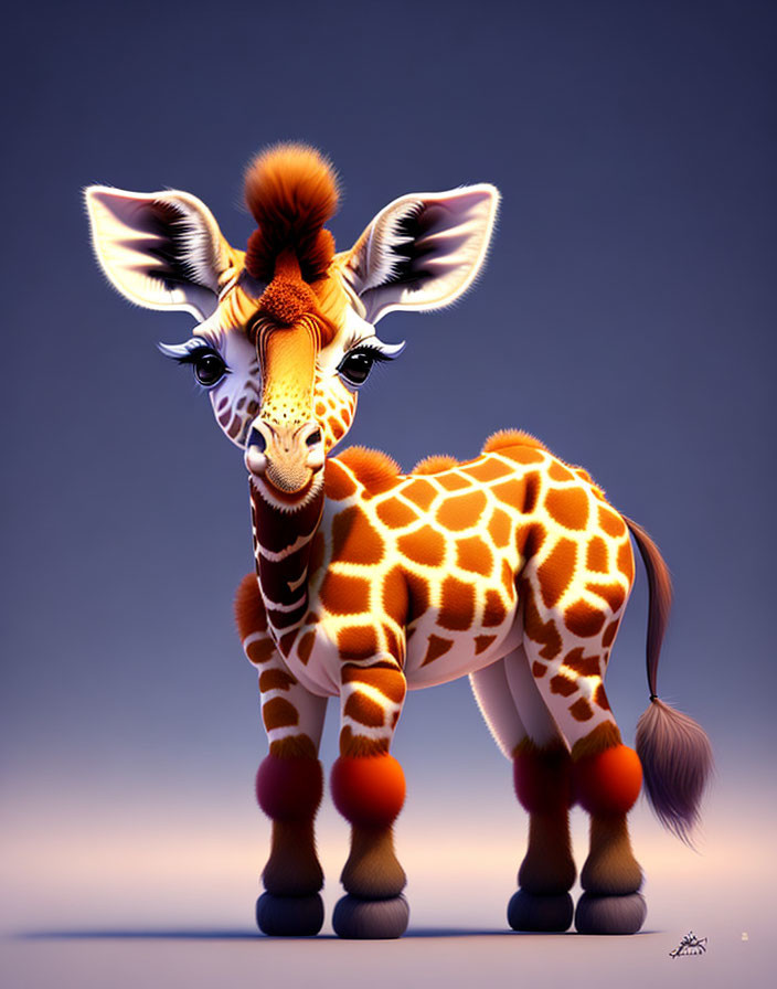 Young giraffe digital artwork with exaggerated features on gradient background