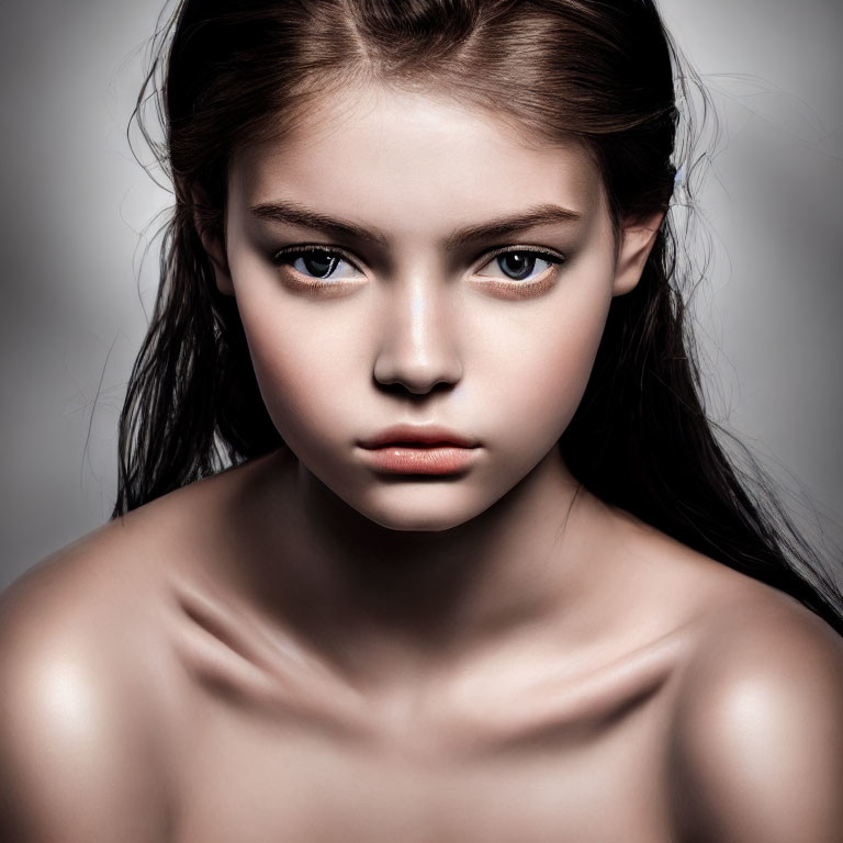 Intense blue-eyed young woman in close-up portrait