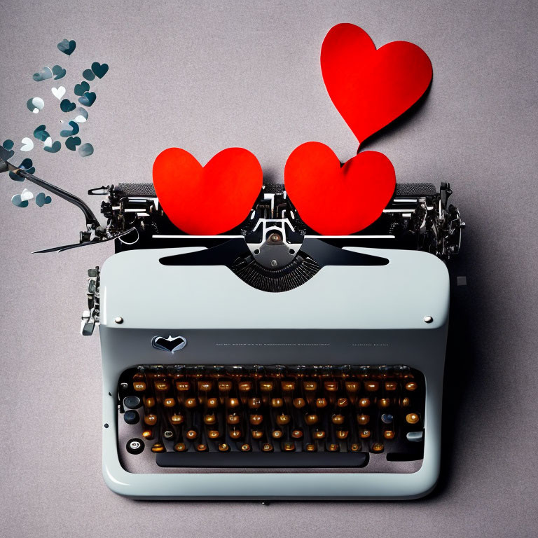 Vintage Typewriter with Heart-Shaped Symbols for Romantic Expression