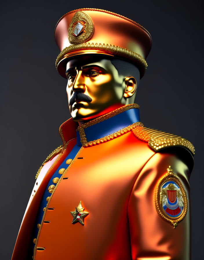 Stern Male Figure in Decorated Military Uniform Rendered in 3D