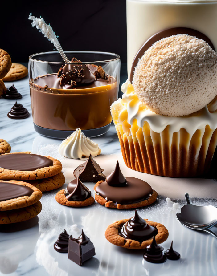 Assorted Desserts: Latte, Mousse, Cupcakes, Chocolates, Cookies