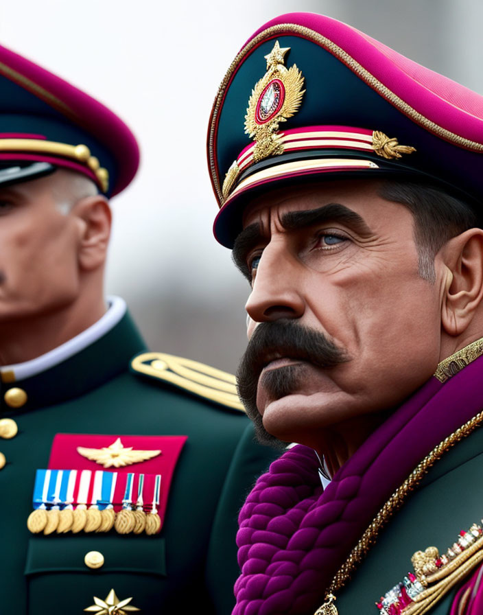 Military officers in dress uniforms with medals and a prominent mustache.