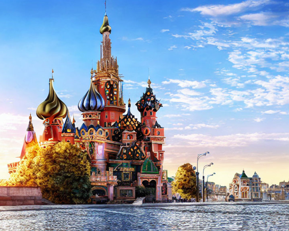 Colorful Onion Domes of St. Basil's Cathedral by Reflective Water