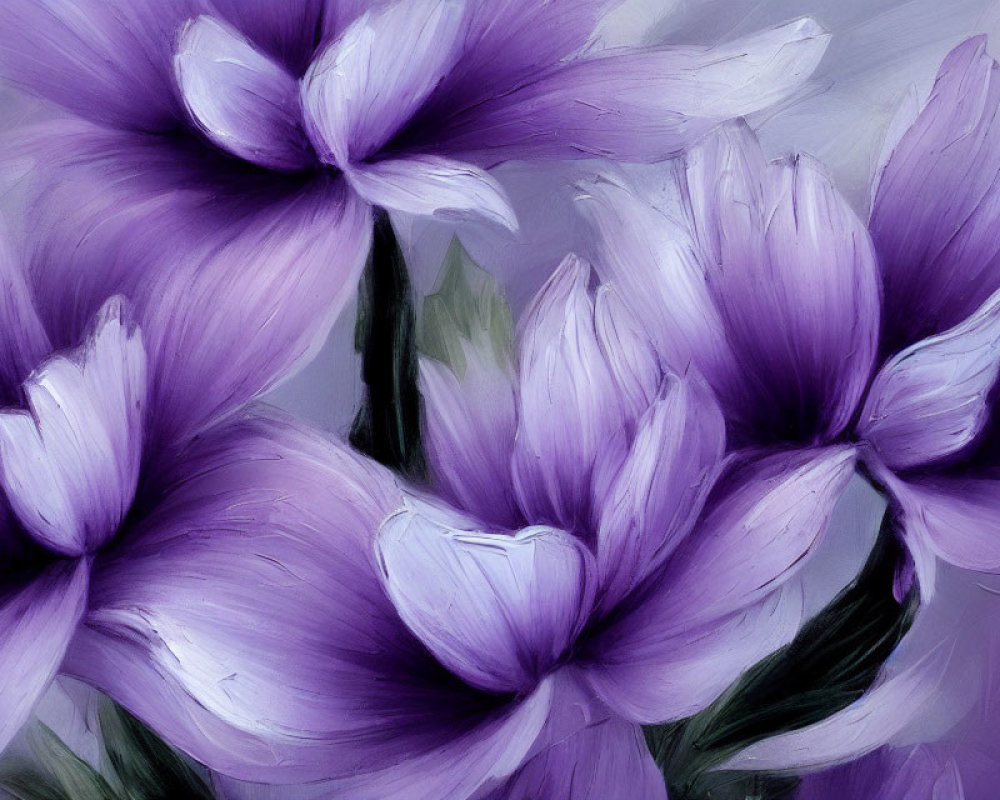 Purple Flowers in Painted Style with Soft Lighting