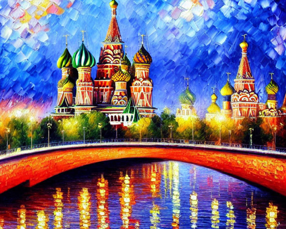 Vibrant Impressionist Painting of Moscow's Saint Basil's Cathedral