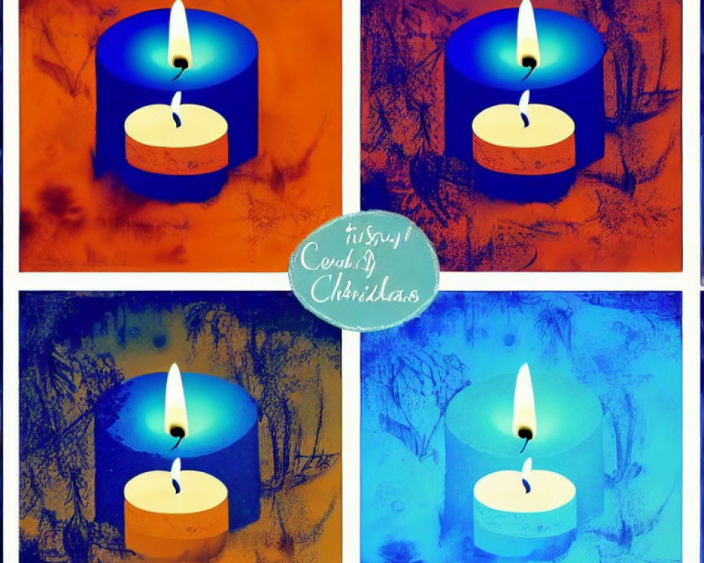 Blue Candle in Four Quadrants with Varying Tints of Blue and Orange