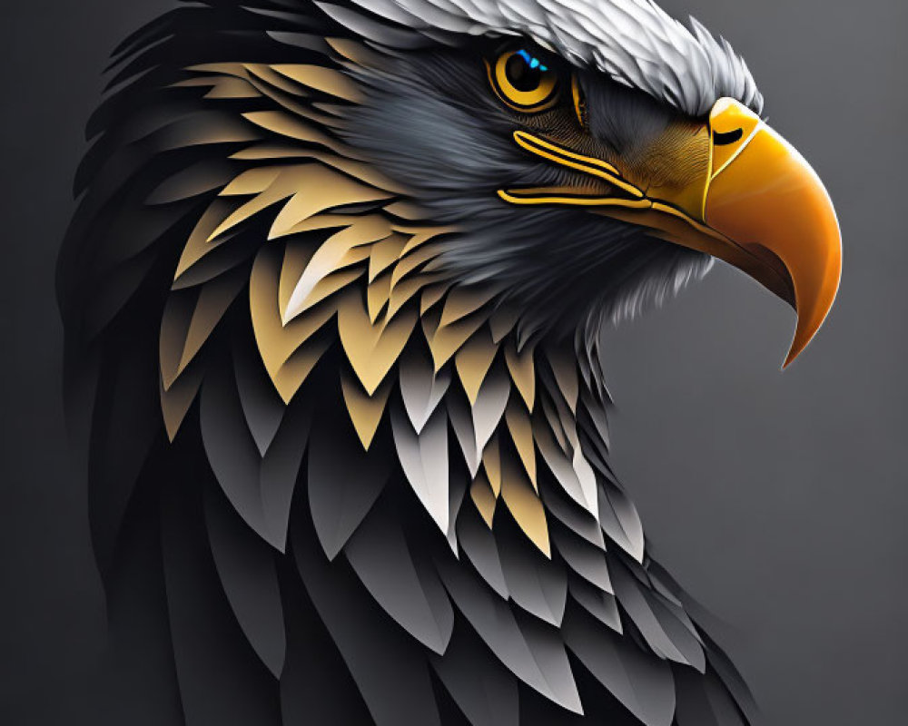 Detailed Eagle Head Illustration with Intense Eyes on Dark Background