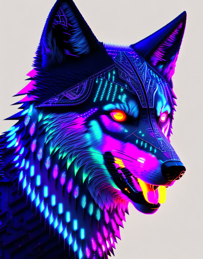 Colorful Wolf Artwork with Neon Geometric Patterns