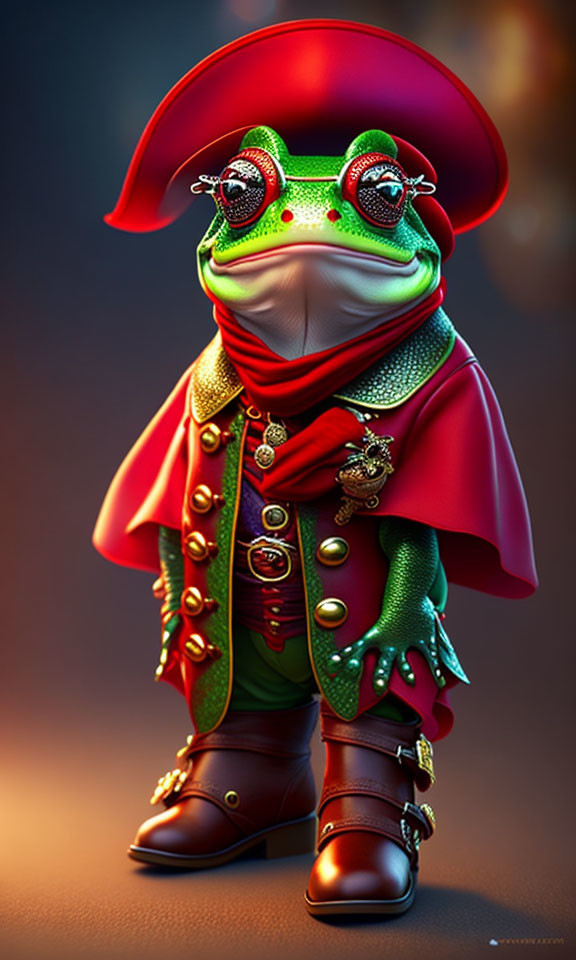 Stylized illustration of frog in renaissance attire