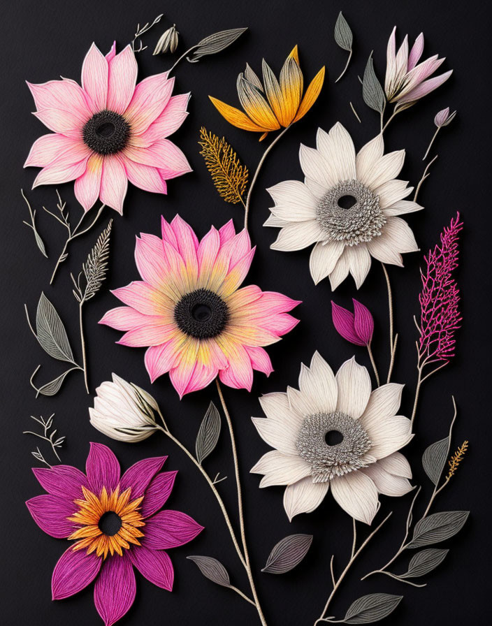 Colorful Handcrafted Paper Flowers on Dark Background