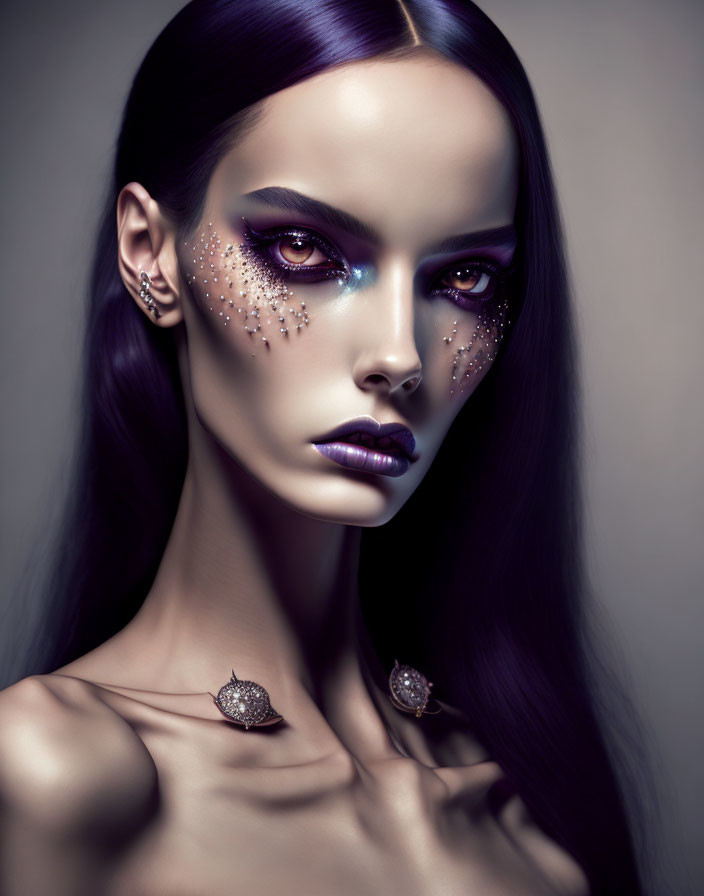 Portrait of Woman with Dark Hair and Dramatic Makeup