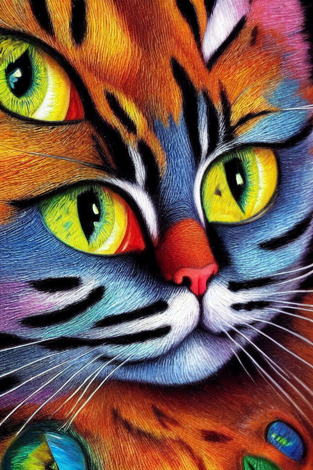 Colorful Cat Illustration with Striking Eyes