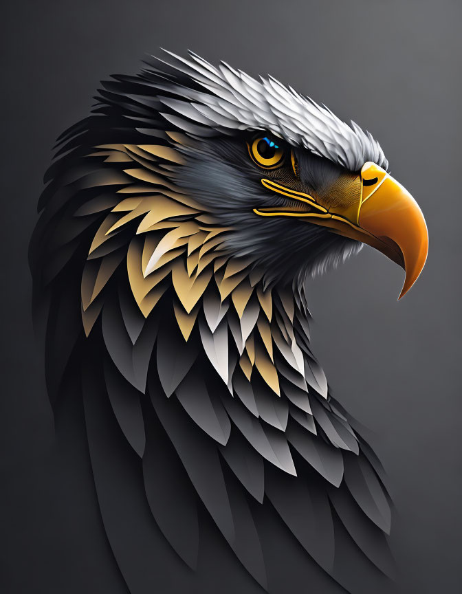 Detailed Eagle Head Illustration with Intense Eyes on Dark Background