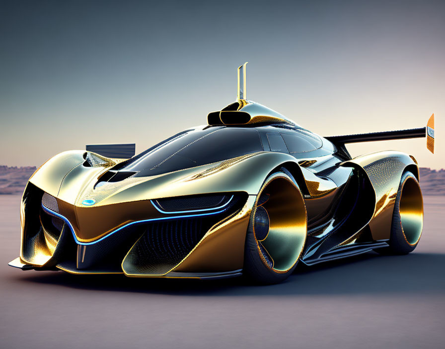 Black and Gold Futuristic Sports Car with Aerodynamic Design