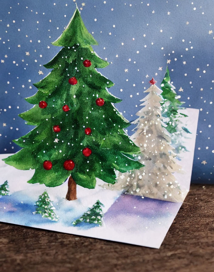 Green Christmas Tree Pop-Up Card with Snowy Landscape