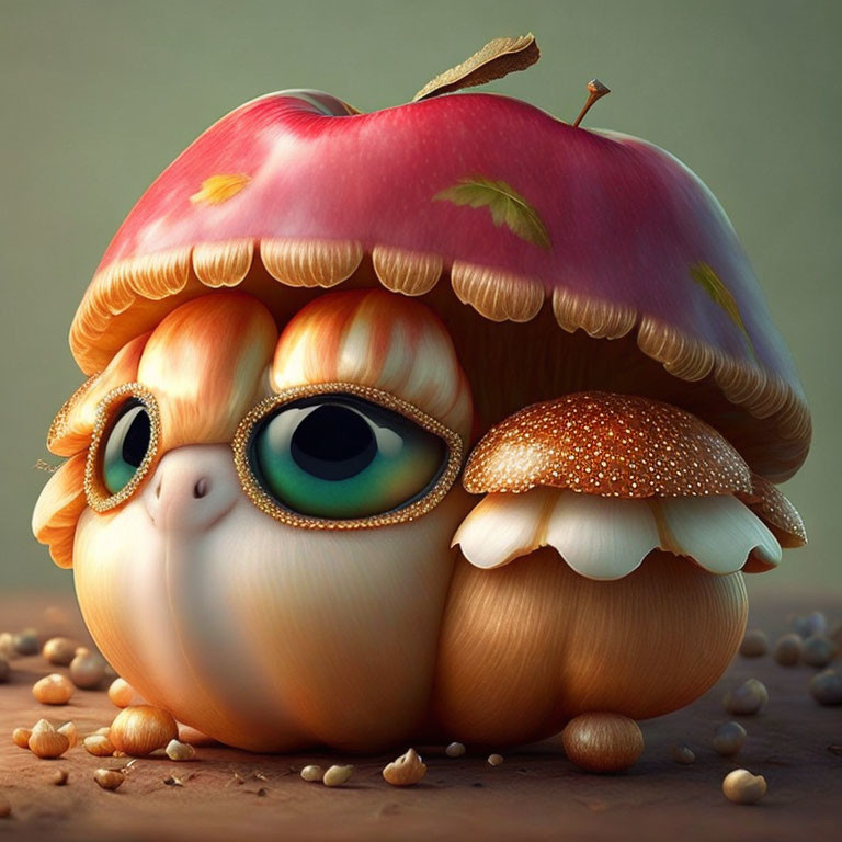 Unique Creature with Apple Shell & Mushroom Features