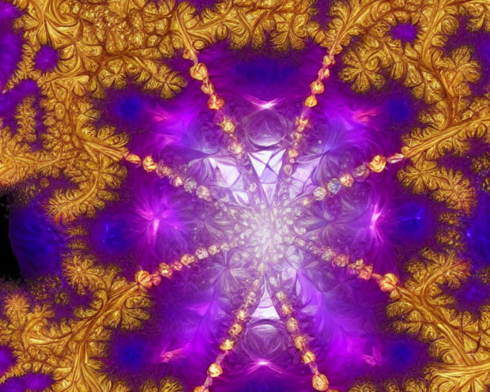 Intricate Golden Fractal Image with Symmetrical Design