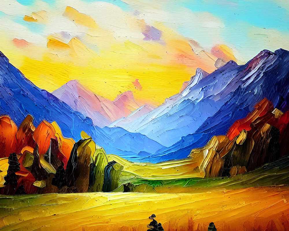 Mountainous Landscape Oil Painting with Textured Brush Strokes