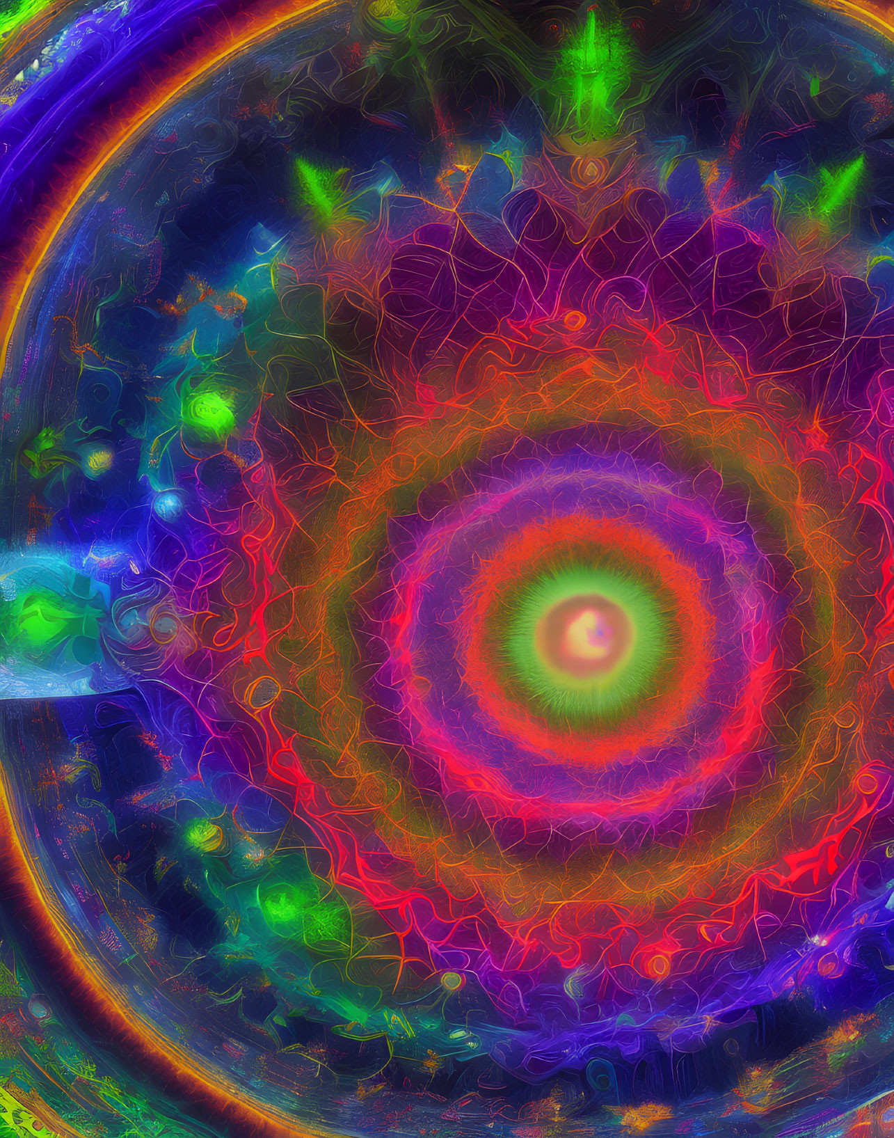 Colorful Neon Fractal Art: Abstract Cosmic Eye in Swirling Patterns