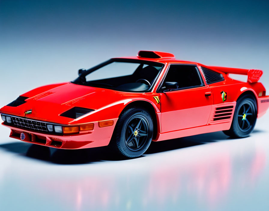 Red Ferrari 288 GTO with Black Trim on Blue Gradient Background