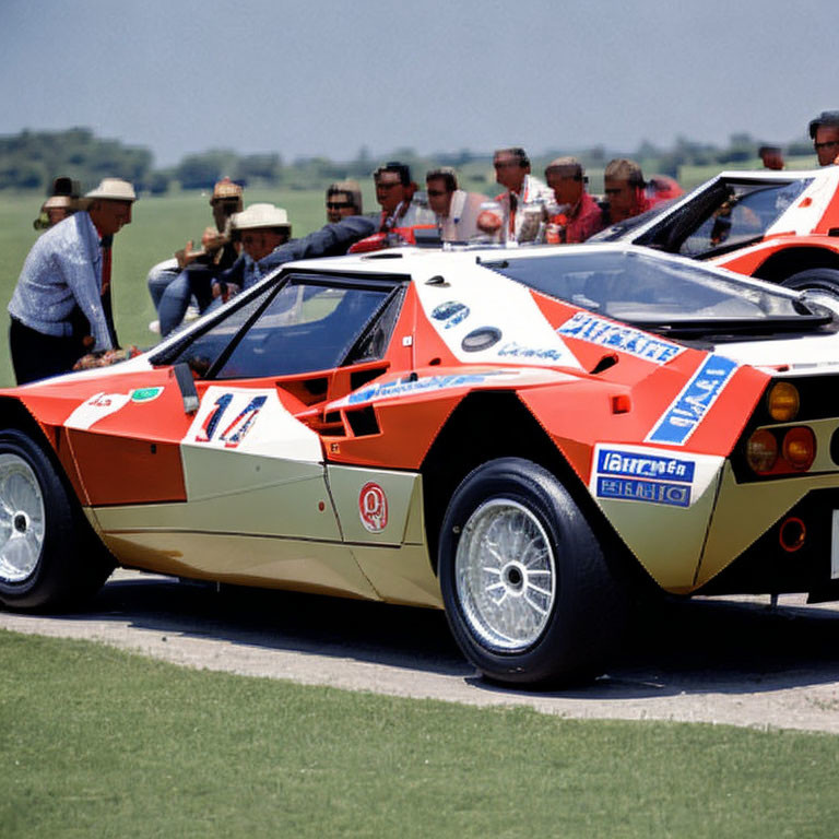 Vintage Red and White Race Car with Number 11 and Spectators on Sunny Day