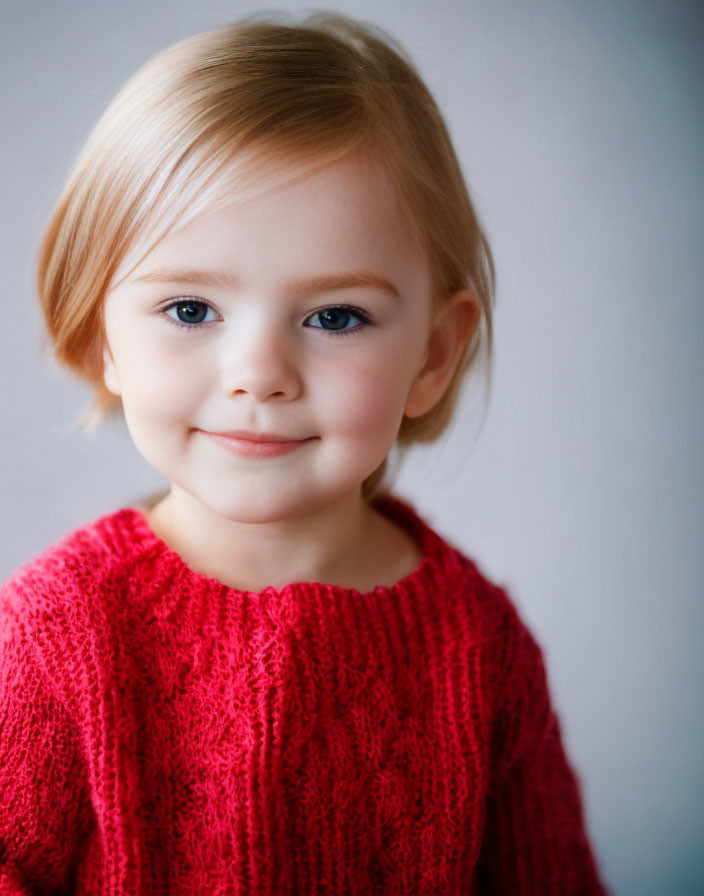 Young Child Smiling in Red Sweater on Soft Background