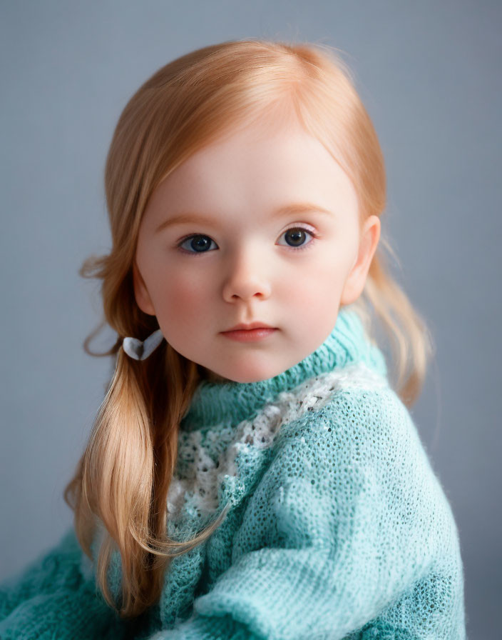 Blonde Child in Teal Sweater Portrait