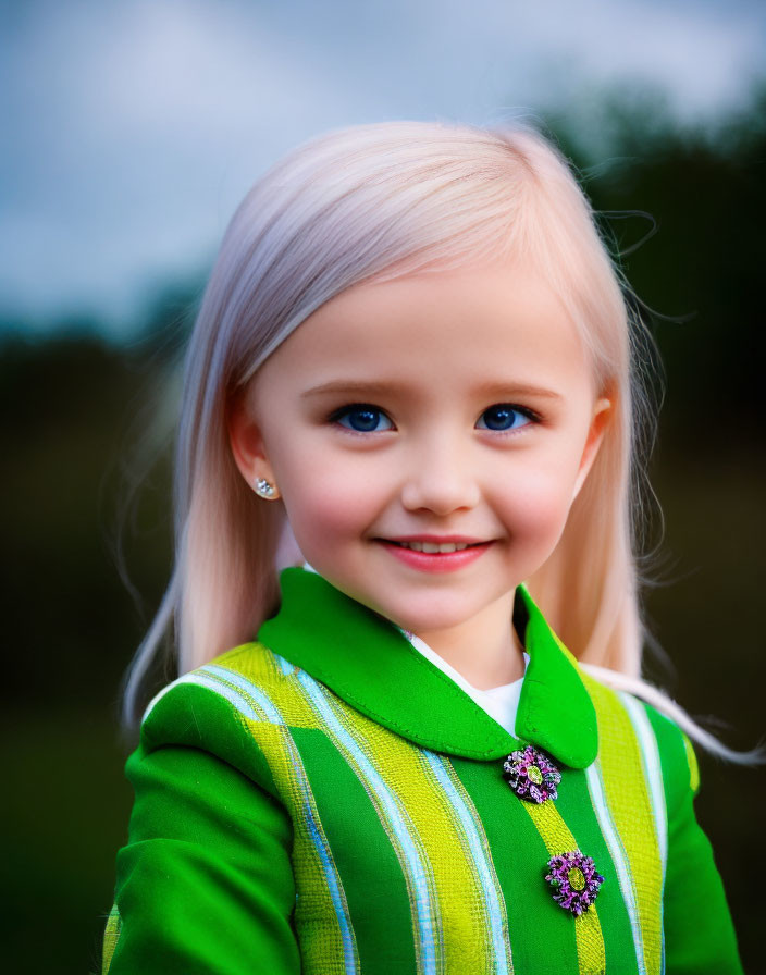 Blonde Girl in Green Striped Coat Outdoors