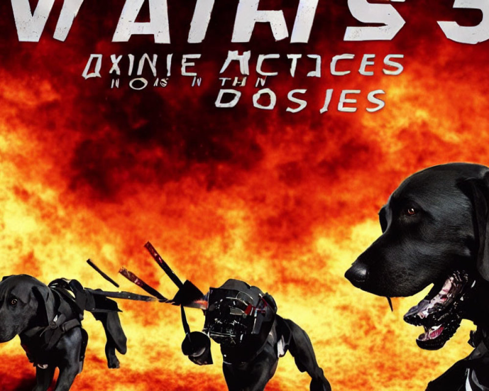 Black dogs with red eyes and weapons in fiery explosion scene with "WHAT IS 5" text.