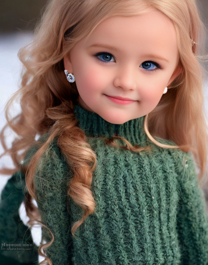 Blonde Girl in Green Sweater Smiling Softly