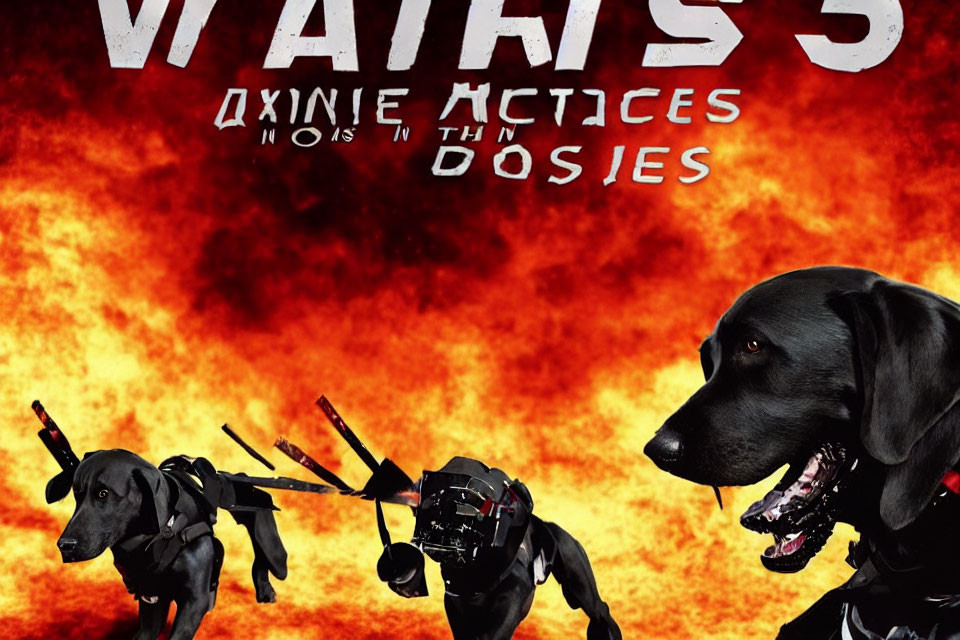 Black dogs with red eyes and weapons in fiery explosion scene with "WHAT IS 5" text.