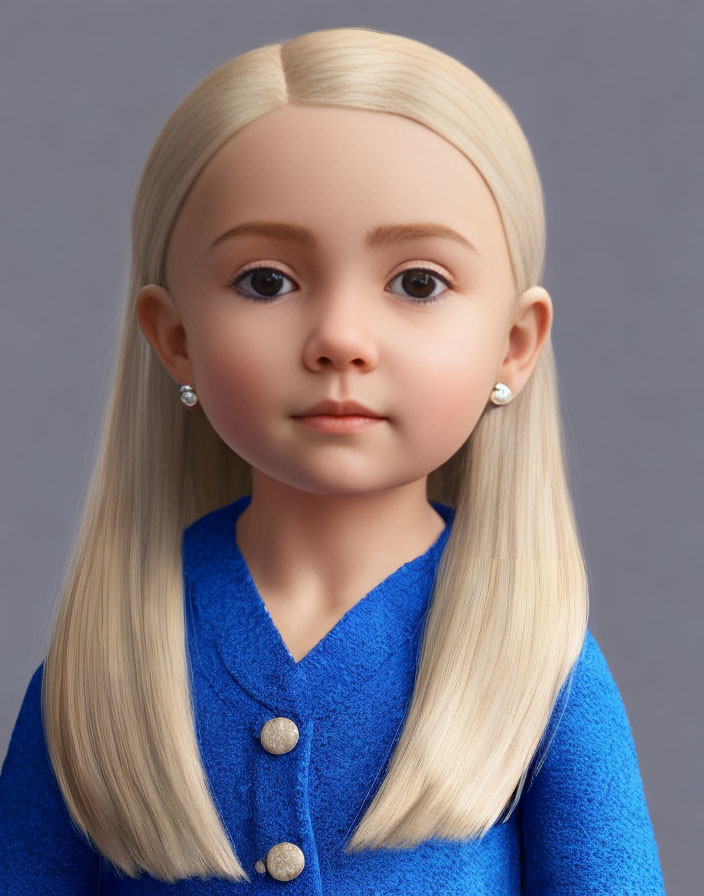 Blond-Haired Doll in Blue Coat with Silver Buttons