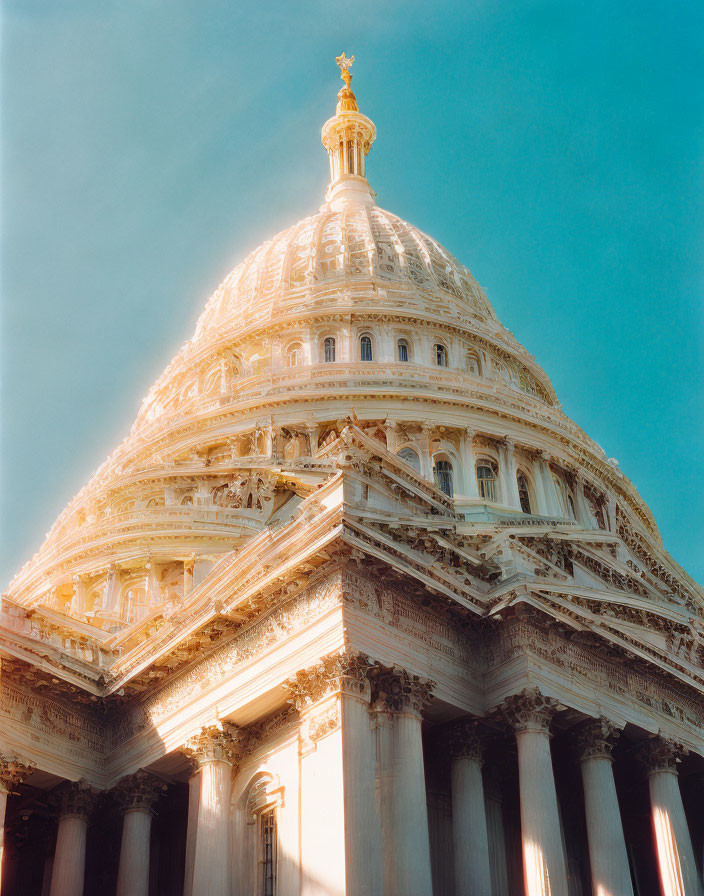 Neoclassical United States Capitol Dome in Bright Sunlight