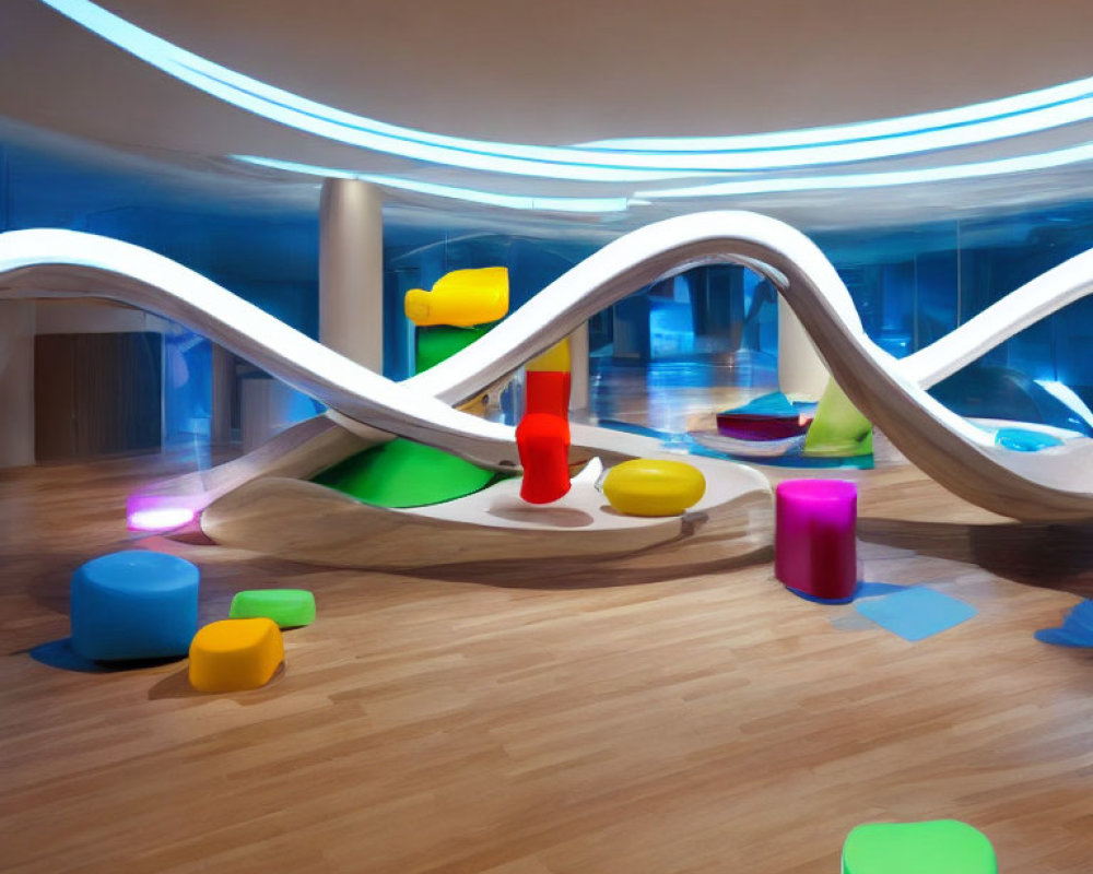 Vibrant Colored Furniture & Neon Lighting in Modern Playroom