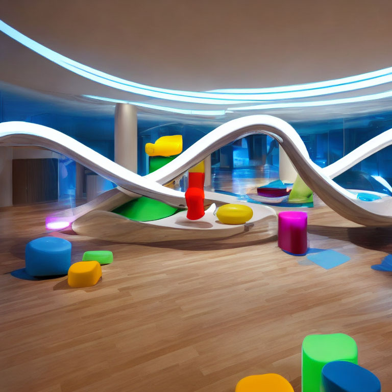 Vibrant Colored Furniture & Neon Lighting in Modern Playroom