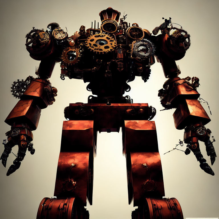 Intricate steampunk robot with gears and mechanical limbs