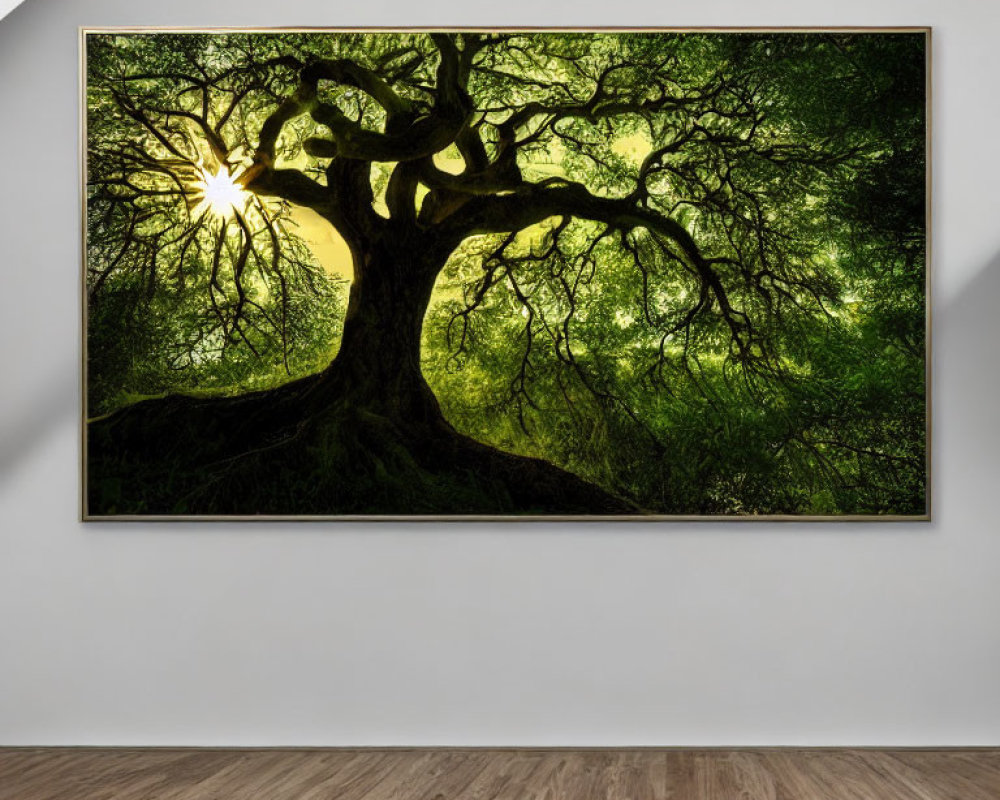 Majestic tree with gnarled branches in a large framed photo