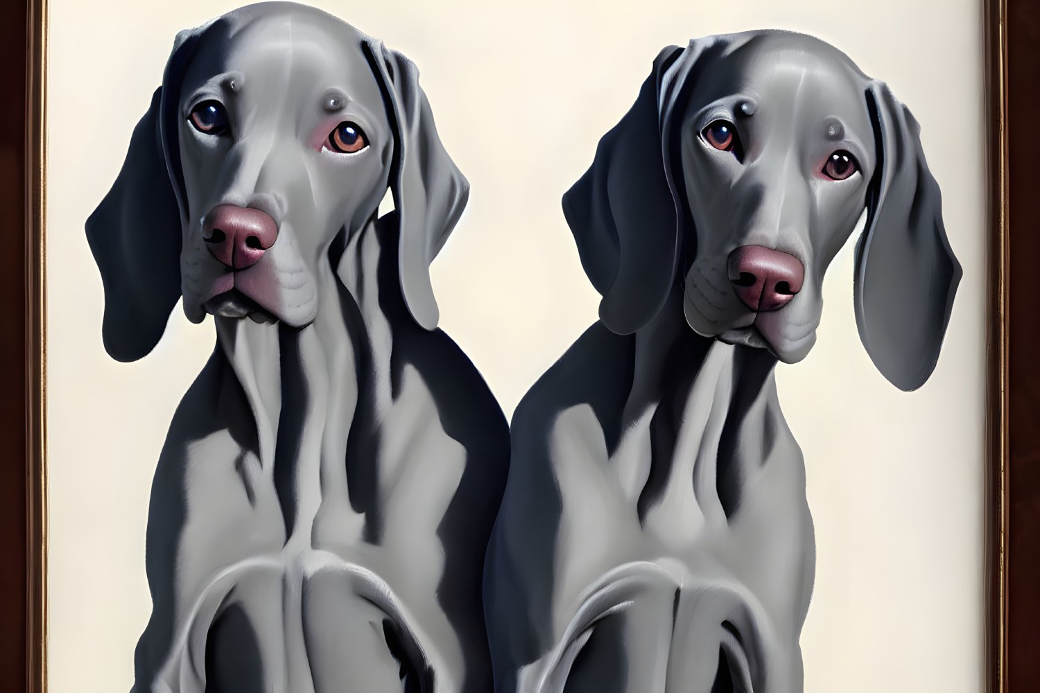 Realistic Painting of Two Grey Weimaraner Dogs with Soulful Eyes