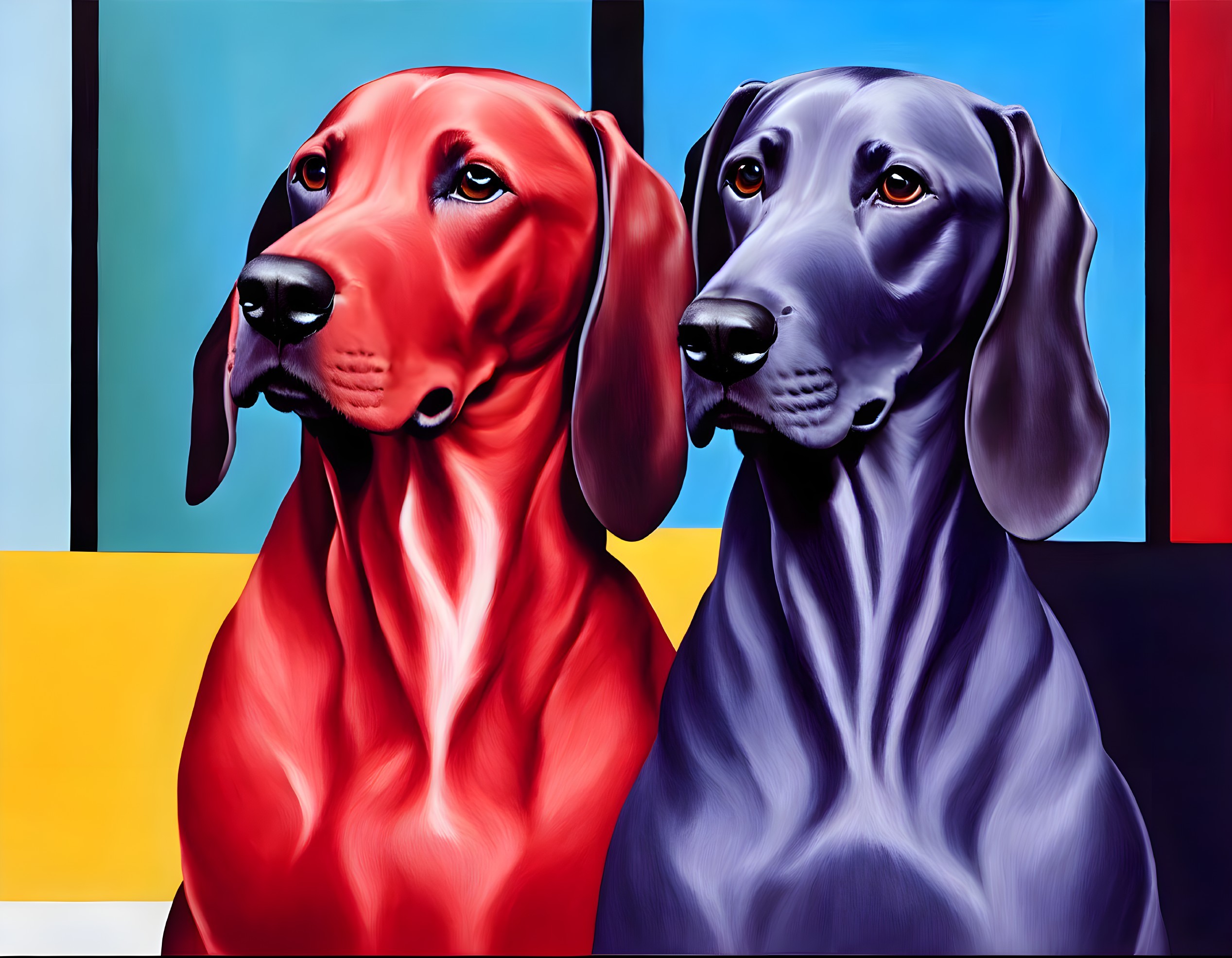 Colorful Stylized Dog Portraits on Geometric Backgrounds