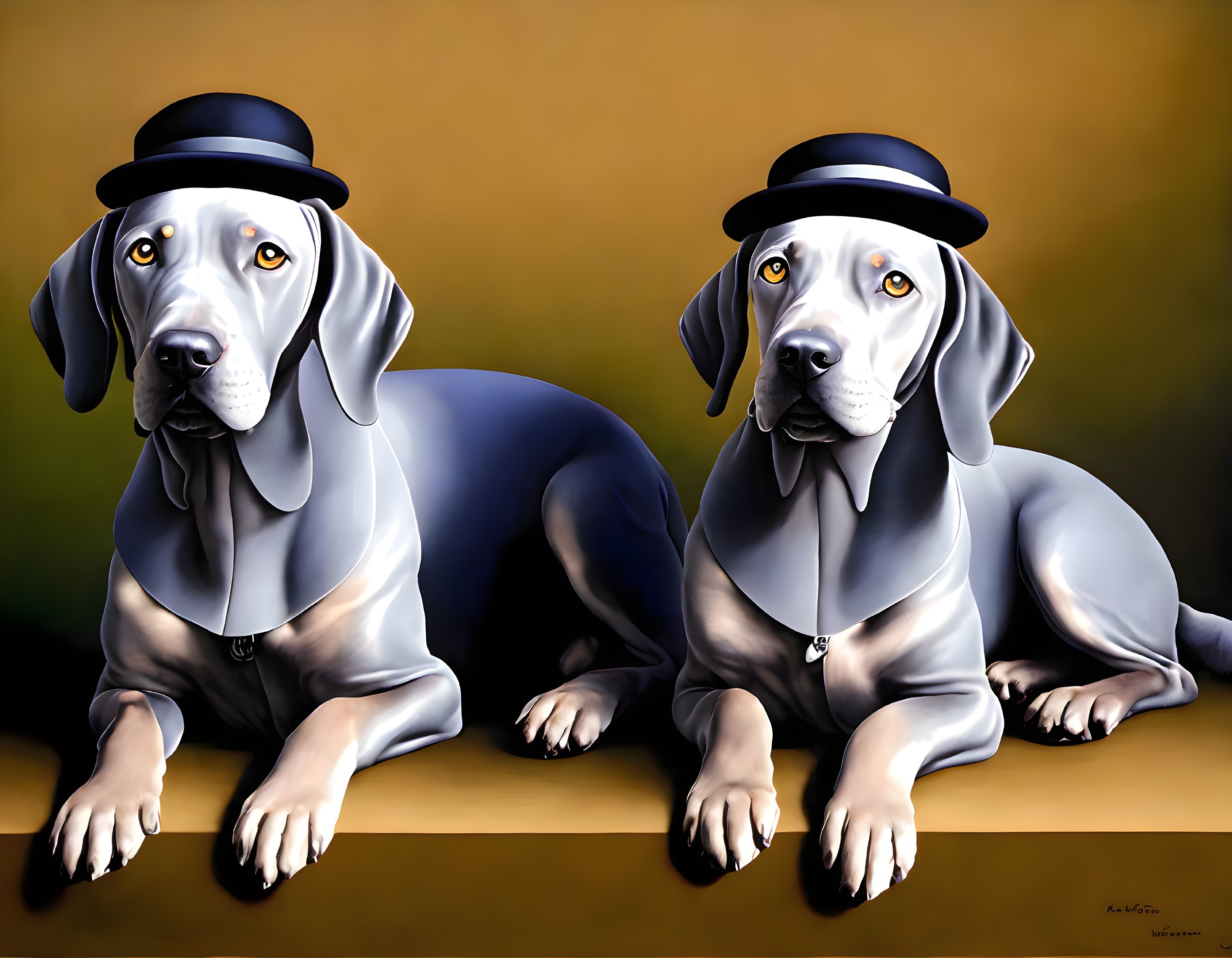 Cartoon Dogs in Bowlers and Bow Ties on Sepia Background