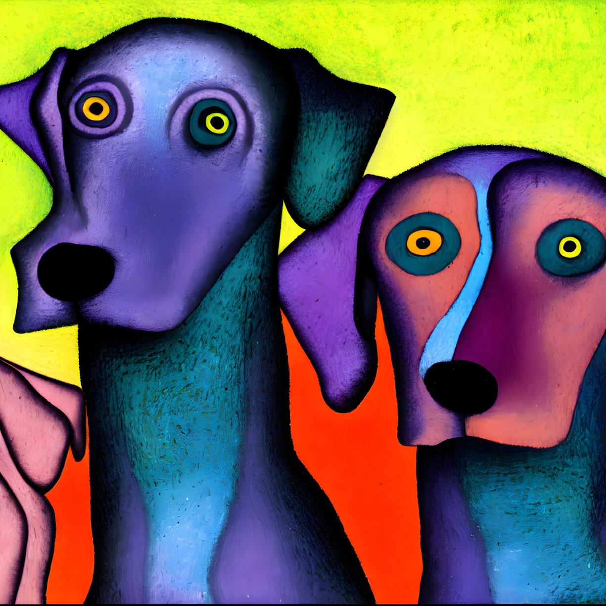 Colorful Stylized Dogs with Abstract Features on Vibrant Background